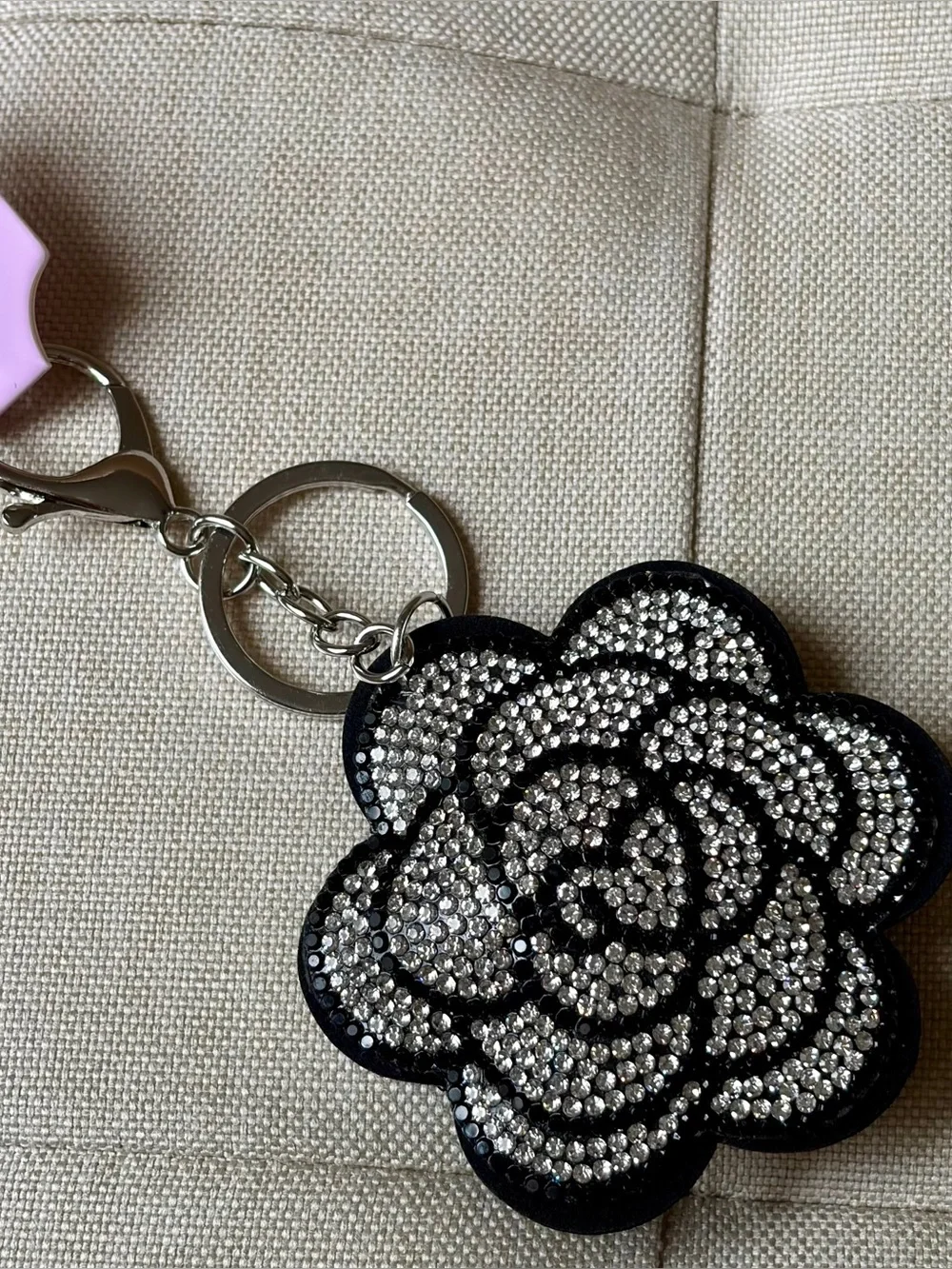 Crystal Flower Keychain Charm - Black and Silver
